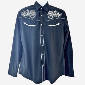 ACE OF DIAMONDS USA Men Black Western Shirt L Embroidery Pearl Snap Rockabilly